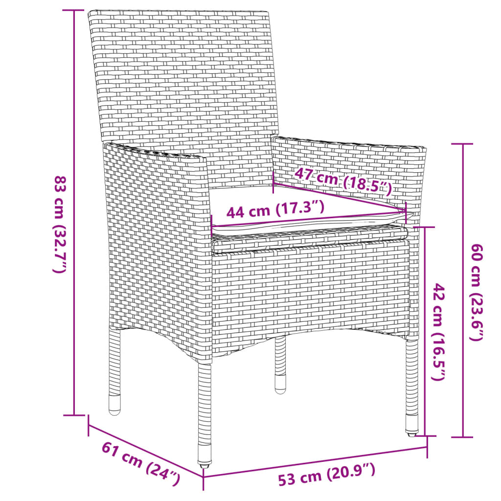 3-tlg. Garten-Essgruppe mit Kissen Schwarz Poly Rattan Glas