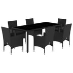 7-tlg. Garten-Essgruppe mit Kissen Schwarz Poly Rattan Glas