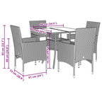 5-tlg. Garten-Essgruppe mit Kissen Hellgrau Poly Rattan Glas