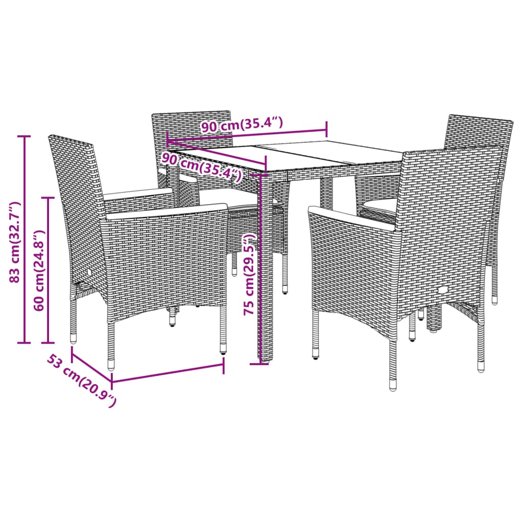 5-tlg. Garten-Essgruppe mit Kissen Beige Poly Rattan Akazie