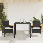 3-tlg. Garten-Essgruppe mit Kissen Schwarz Poly Rattan Glas
