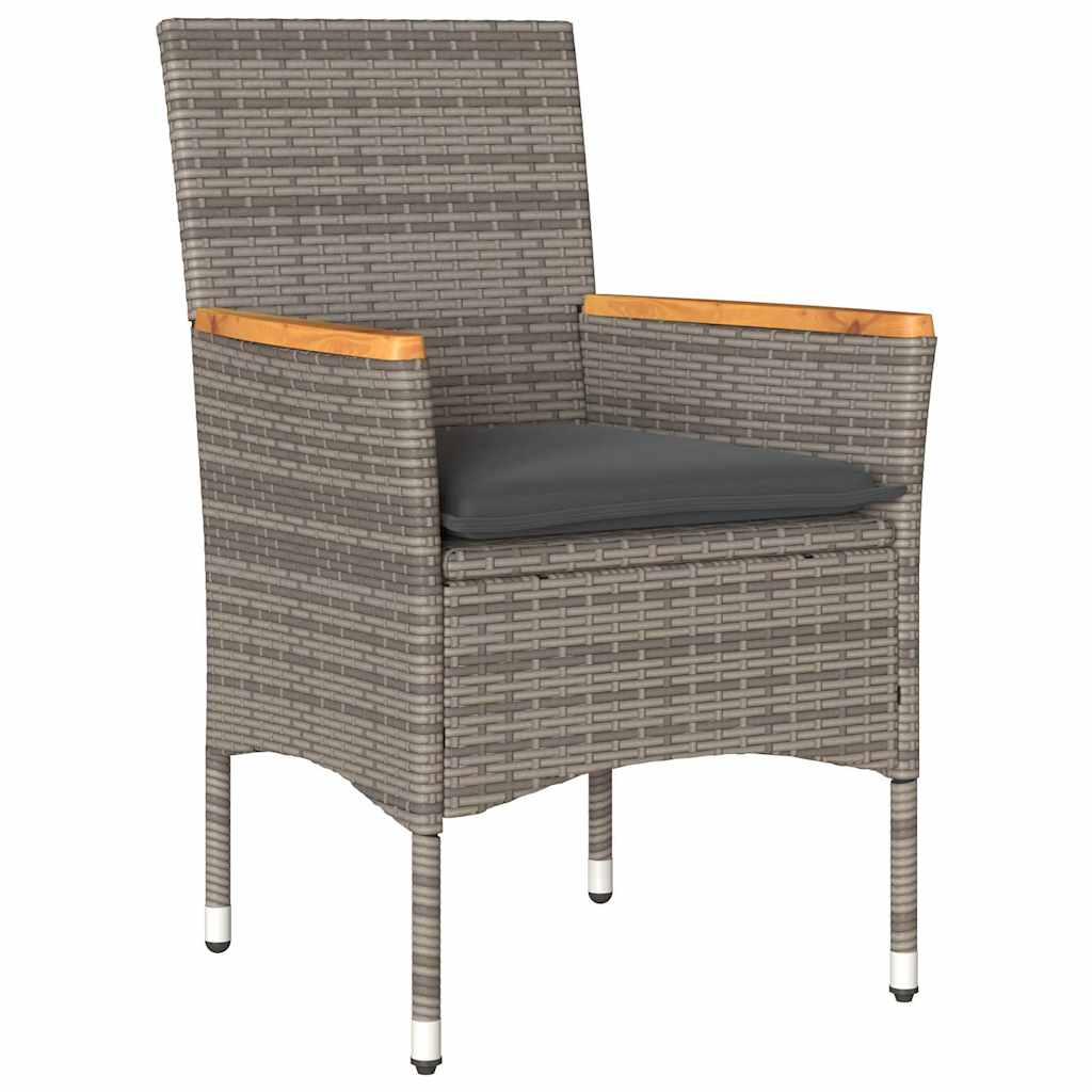 3-tlg. Garten-Essgruppe mit Kissen Grau Poly Rattan und Glas
