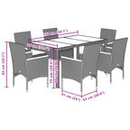7-tlg. Garten-Essgruppe mit Kissen Grau Poly Rattan und Glas