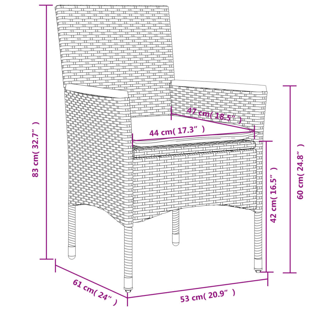 7-tlg. Garten-Essgruppe mit Kissen Grau Poly Rattan und Glas
