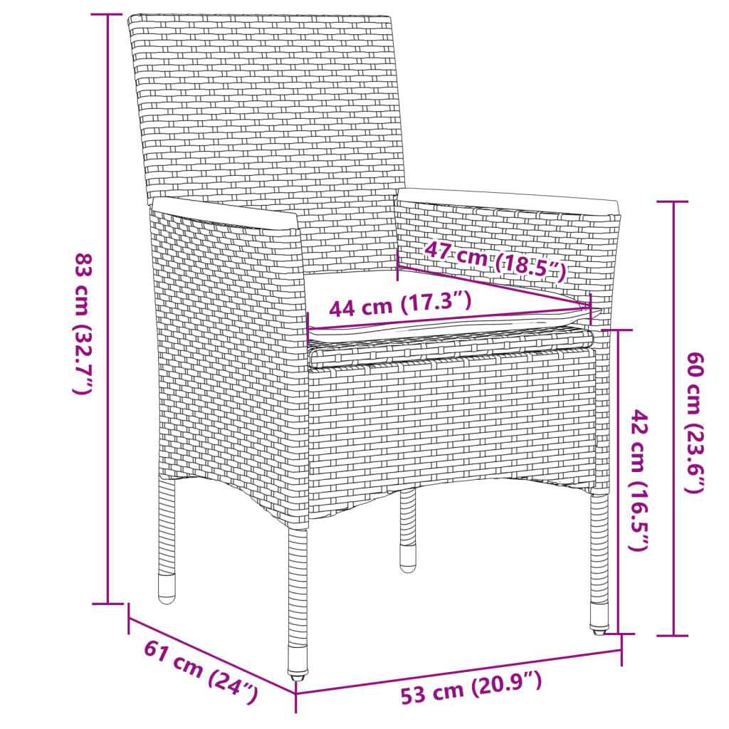 3-tlg. Garten-Essgruppe mit Kissen Grau Poly Rattan Akazie