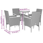 5-tlg. Garten-Essgruppe mit Kissen Grau Poly Rattan Akazie