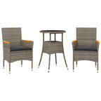 3-tlg. Garten-Essgruppe mit Kissen Grau Poly Rattan und Glas