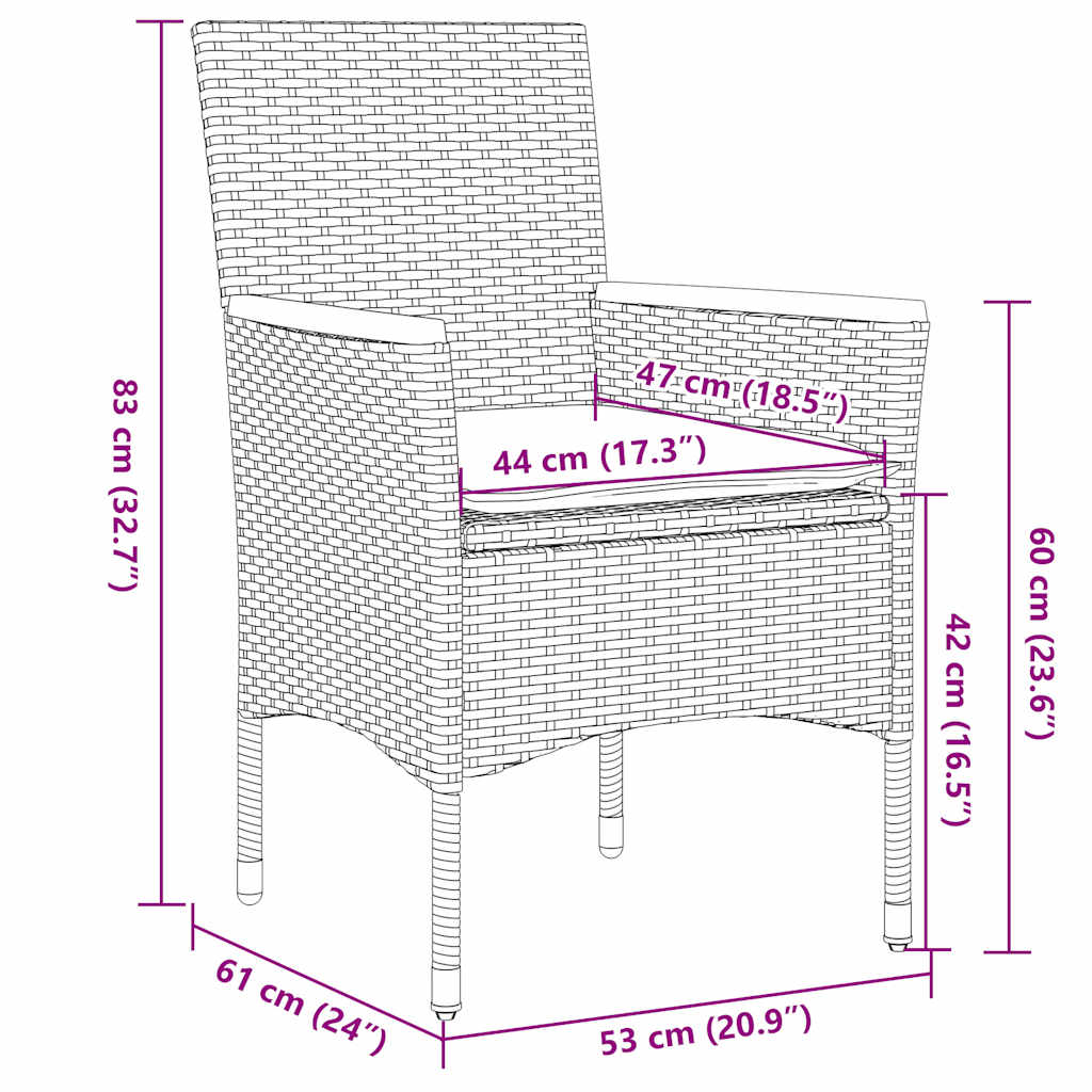 5-tlg. Garten-Essgruppe mit Kissen Grau Poly Rattan und Glas