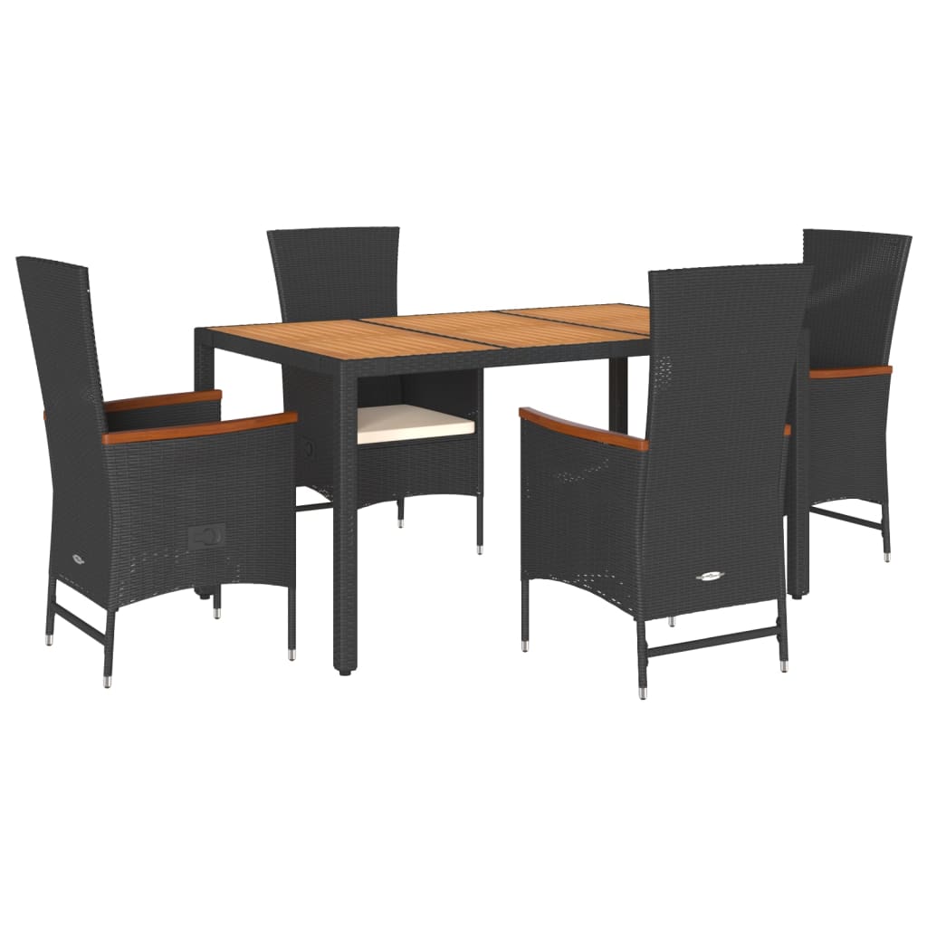 5-tlg. Garten-Essgruppe mit Kissen Schwarz Poly Rattan