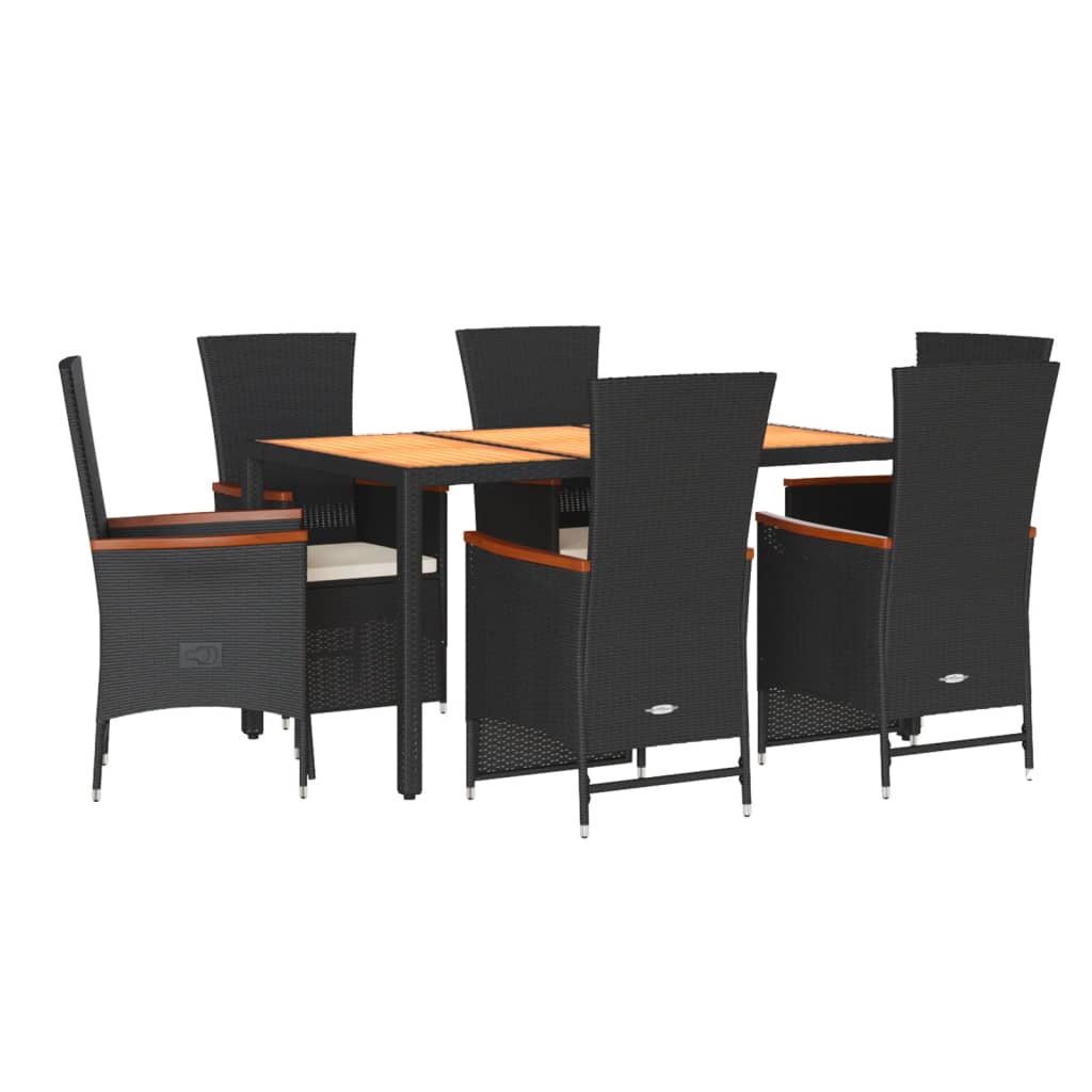 7-tlg. Garten-Essgruppe mit Kissen Schwarz Poly Rattan
