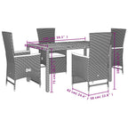 5-tlg. Garten-Essgruppe mit Kissen Schwarz Poly Rattan
