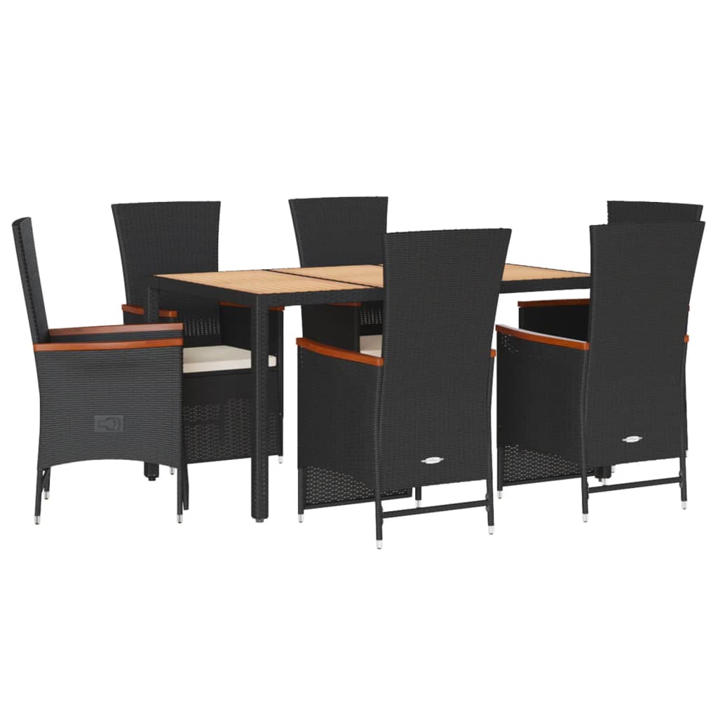 7-tlg. Garten-Essgruppe mit Kissen Schwarz Poly Rattan