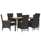 7-tlg. Garten-Essgruppe mit Kissen Schwarz Poly Rattan