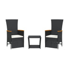 3-tlg. Garten-Essgruppe mit Kissen Schwarz Poly Rattan