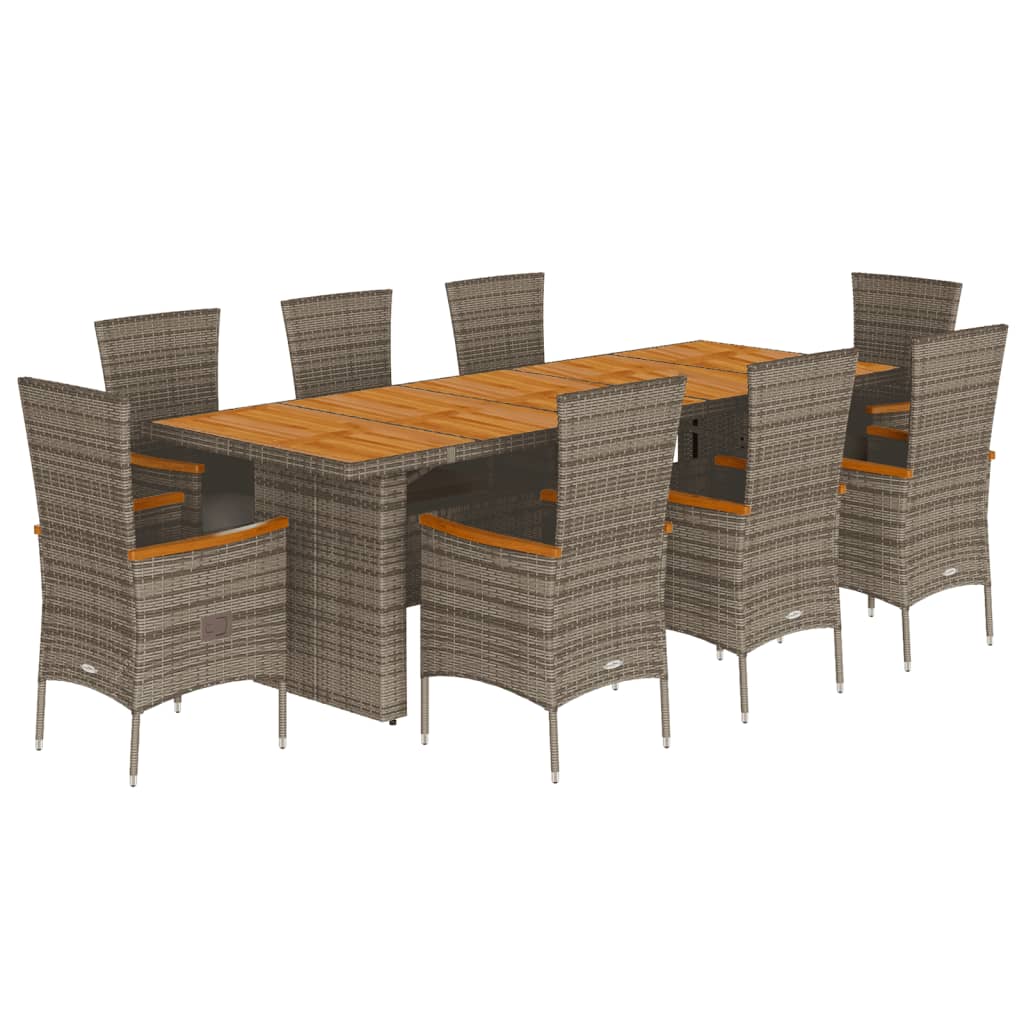 9-tlg. Garten-Essgruppe mit Kissen Grau Poly Rattan