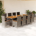 11-tlg. Garten-Essgruppe mit Kissen Grau Poly Rattan