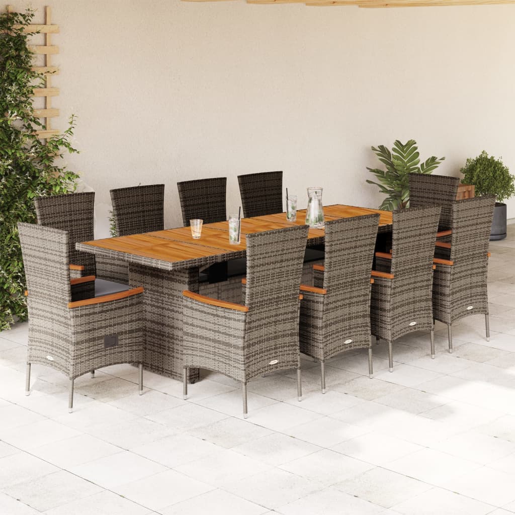 11-tlg. Garten-Essgruppe mit Kissen Grau Poly Rattan