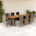 9-tlg. Garten-Essgruppe mit Kissen Grau Poly Rattan