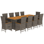 11-tlg. Garten-Essgruppe mit Kissen Grau Poly Rattan