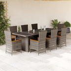 9-tlg. Garten-Essgruppe mit Kissen Grau Poly Rattan