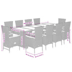 11-tlg. Garten-Essgruppe mit Kissen Grau Poly Rattan