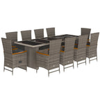 11-tlg. Garten-Essgruppe mit Kissen Grau Poly Rattan