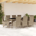 9-tlg. Garten-Essgruppe mit Kissen Beige Poly Rattan