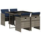 5-teiliges Garten-Ess-Set mit Kissen, grau, Polyrattan