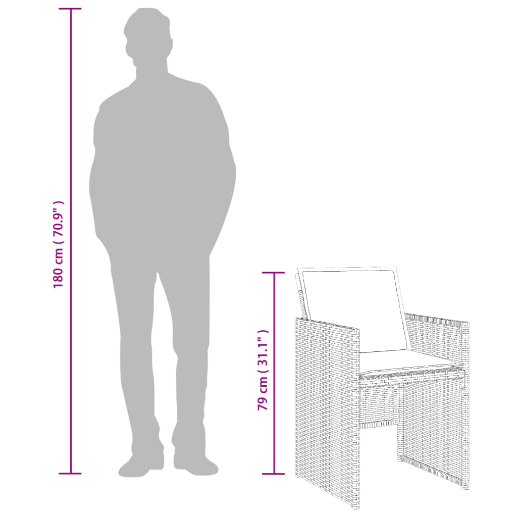 5-teiliges Garten-Ess-Set mit Kissen, grau, Polyrattan