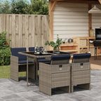5-teiliges Garten-Ess-Set mit Kissen, grau, Polyrattan