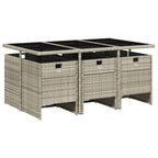 7-tlg. Garten-Essgruppe mit Kissen Hellgrau Poly Rattan
