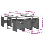 7-teiliges Garten-Ess-Set mit Kissen, grau, Polyrattan