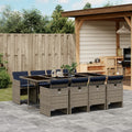9-teiliges Garten-Ess-Set mit Kissen, grau, Polyrattan