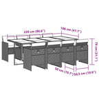9-tlg. Garten-Essgruppe mit Kissen Grau Poly Rattan