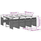 9-teiliges Garten-Ess-Set mit Kissen, grau, Polyrattan