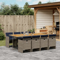 9-teiliges Garten-Ess-Set mit Kissen, grau, Polyrattan