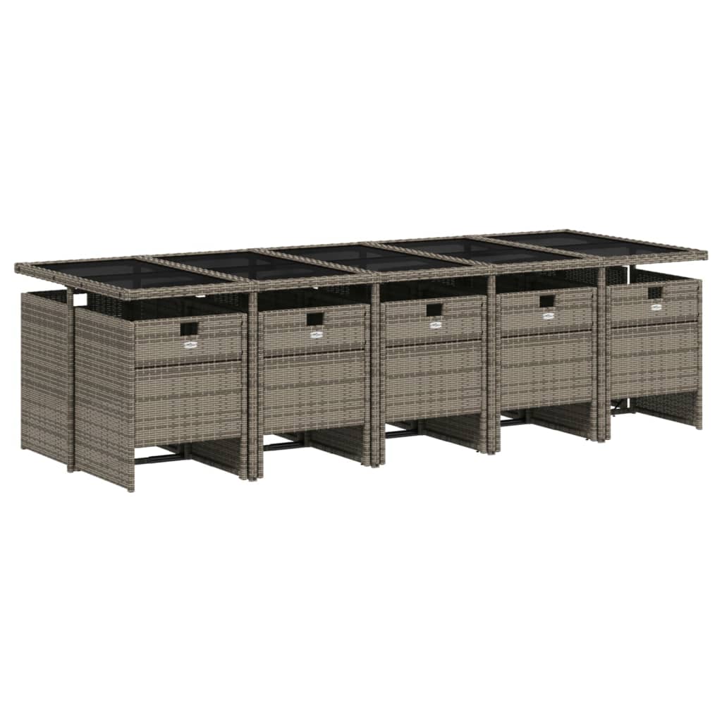 11-teiliges Garten-Ess-Set mit Kissen, grau, Polyrattan