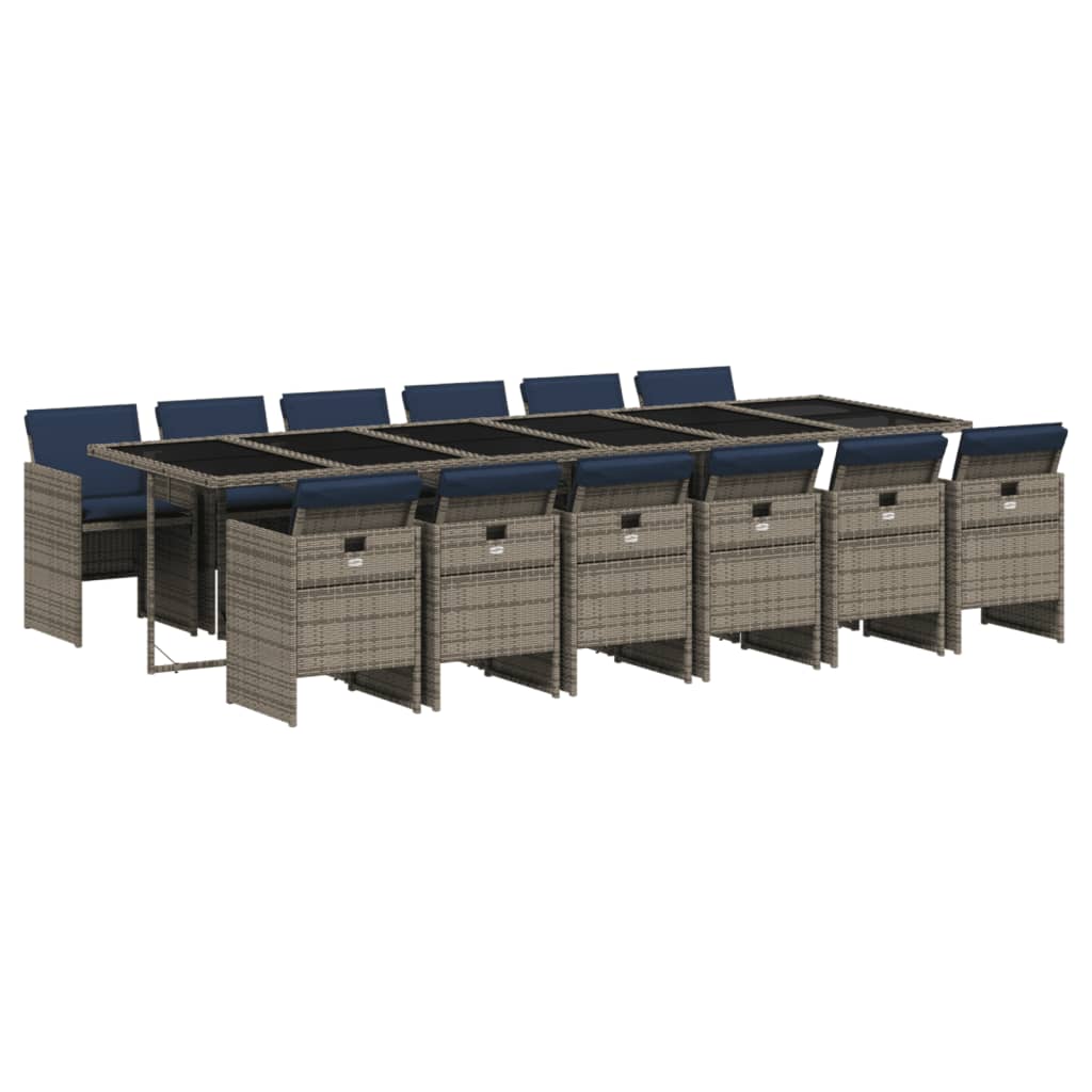 13-teiliges Garten-Ess-Set mit Kissen, grau, Polyrattan