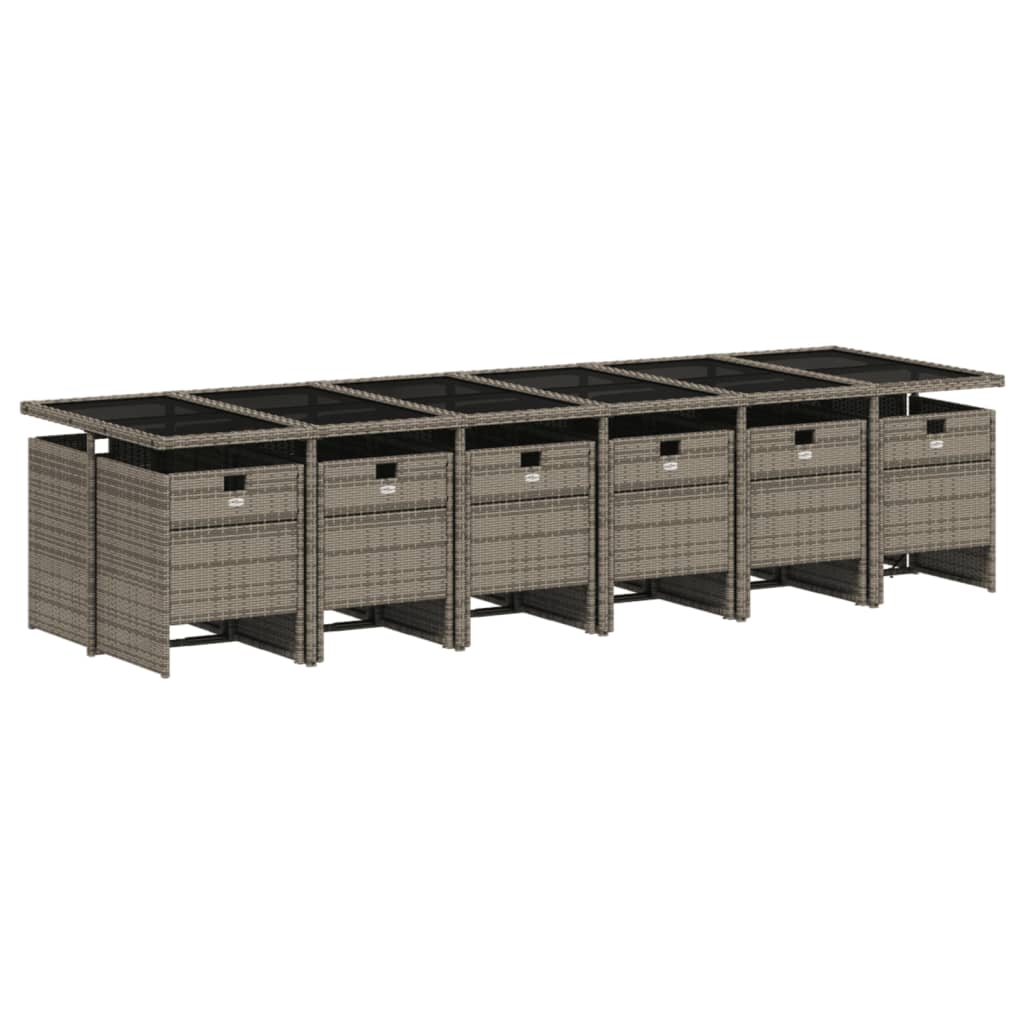 13-teiliges Garten-Ess-Set mit Kissen, grau, Polyrattan