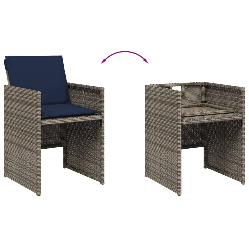 13-teiliges Garten-Ess-Set mit Kissen, grau, Polyrattan