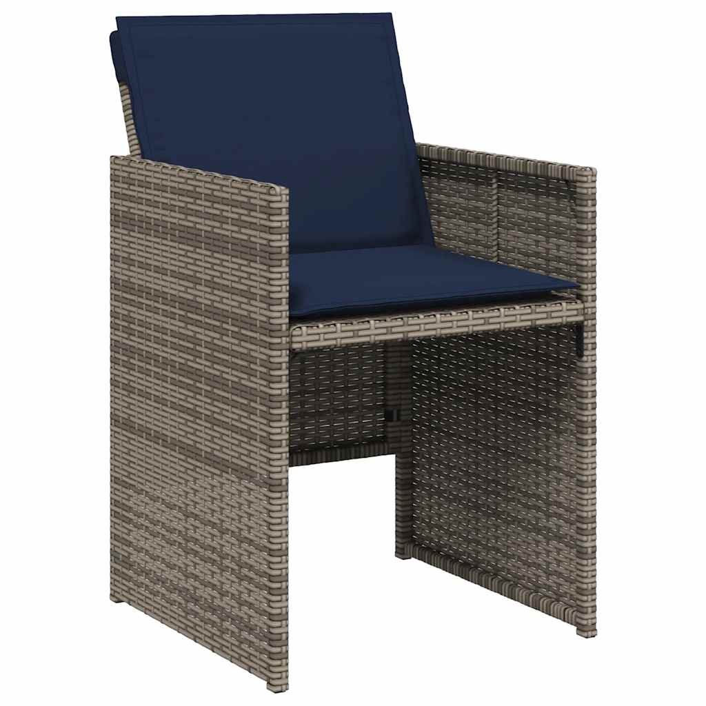 9-teiliges Garten-Ess-Set mit Kissen, grau, Polyrattan