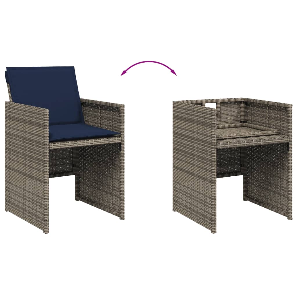 9-teiliges Garten-Ess-Set mit Kissen, grau, Polyrattan