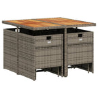 9-teiliges Garten-Ess-Set mit Kissen, grau, Polyrattan