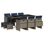 11-teiliges Garten-Ess-Set mit Kissen, grau, Polyrattan
