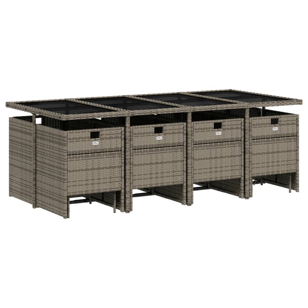 13-teiliges Garten-Ess-Set mit Kissen, grau, Polyrattan