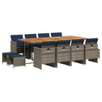 13-teiliges Garten-Ess-Set mit Kissen, grau, Polyrattan