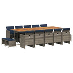 15-teiliges Garten-Ess-Set mit Kissen, grau, Polyrattan