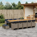 15-teiliges Garten-Ess-Set mit Kissen, grau, Polyrattan