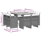 9-tlg. Garten-Essgruppe mit Kissen Grau Poly Rattan