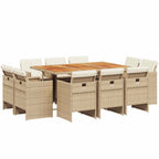 11-tlg. Garten-Essgruppe mit Kissen Beige Poly Rattan